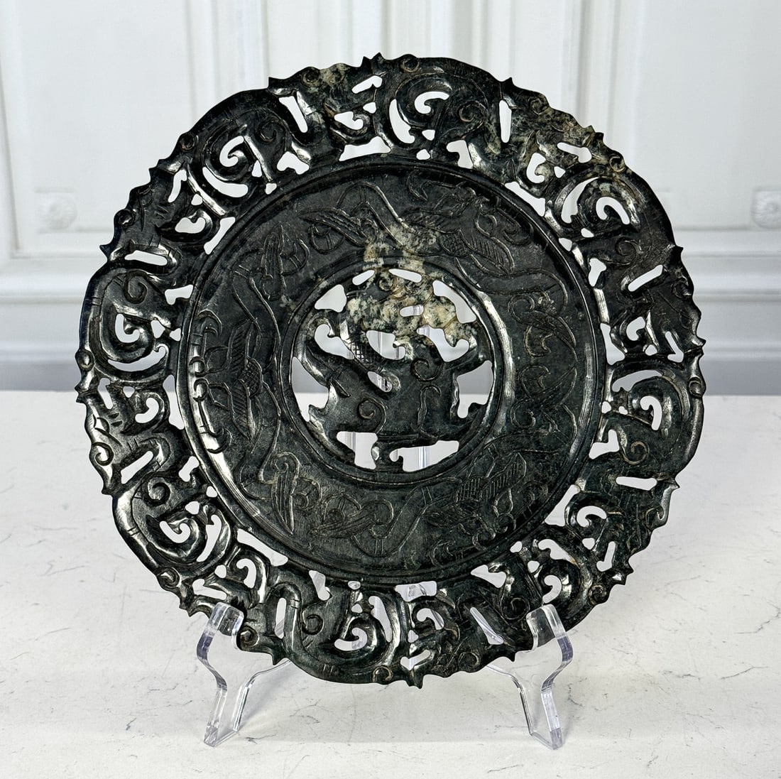 Large Chinese Spinach Green Jade Bi Disc (1 of 7)