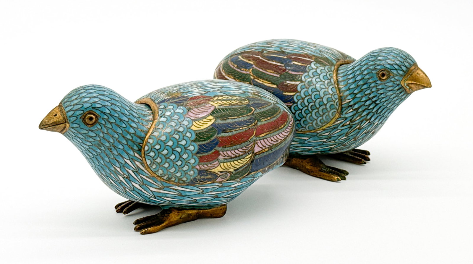 Pair Chinese Cloisonne Bird Boxes (1 of 4)
