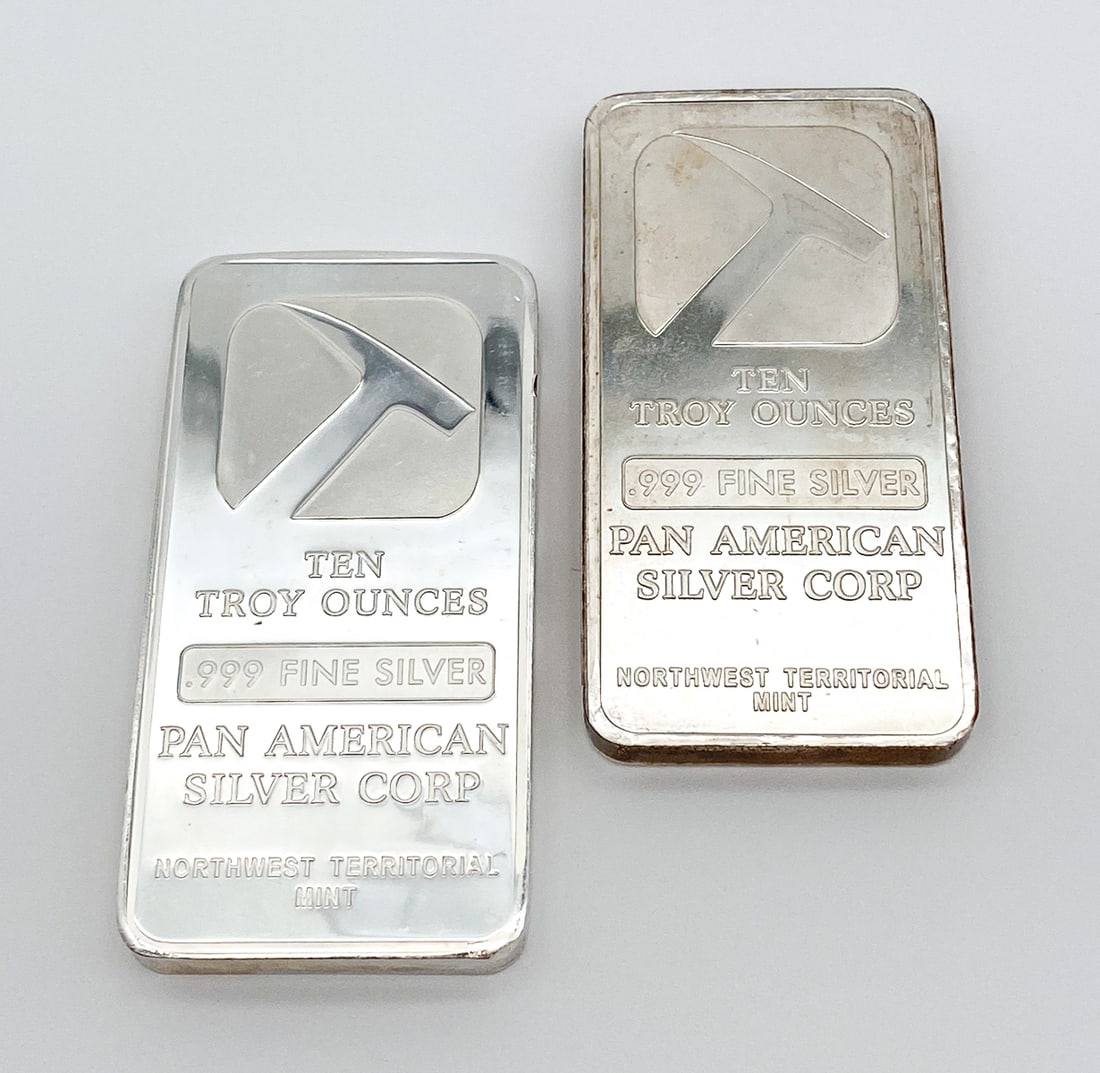 Two 10oz Pan Am .999 Fine Silver Bars, 20ozt Tw (1 of 2)