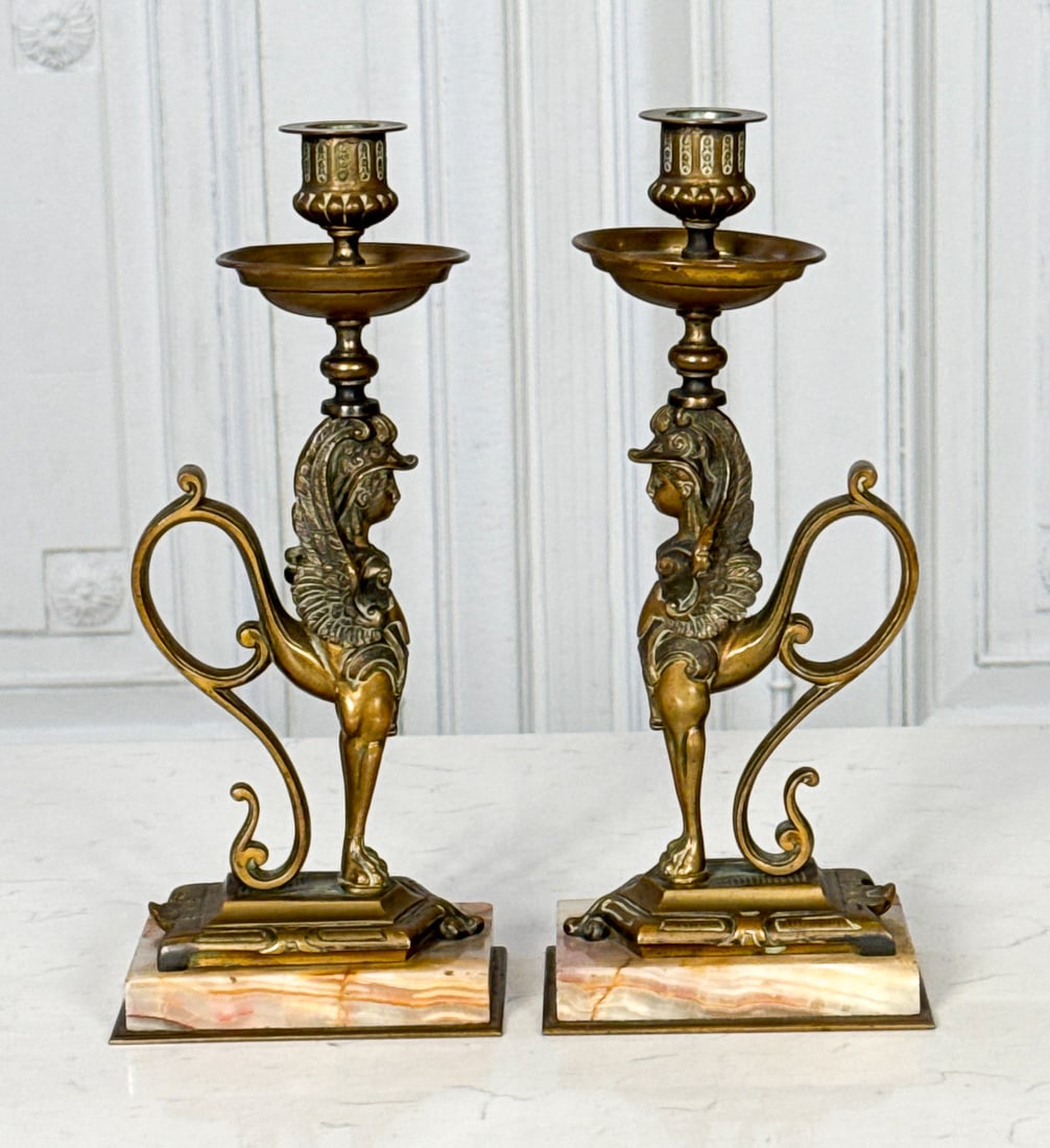 Pair Griffin Bronze Candlesticks (1 of 5)