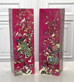 Pair Large Famille Rose Porcelain Vases