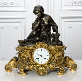 Large French Parcel Gilt Bronze Mantel Clock