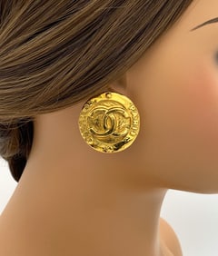 Pair Chanel Button Logo Earrings