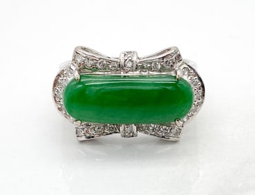 GIA Jade, Diamond And 18k White Gold Ring