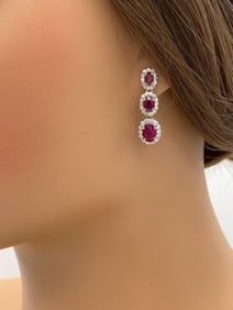 GIA Rare Burmese Ruby & Diamond Dangle Earrings