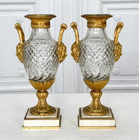 Pair French Crystal & Gilt Bronze Urns (1 of 6)