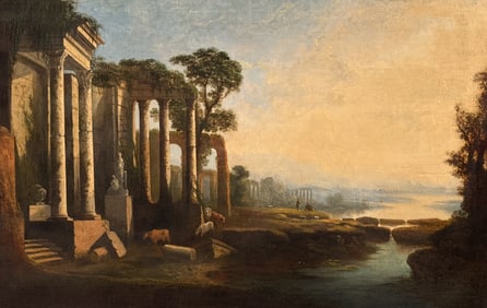 Large Old Master Roman Ruins Landscape Painting