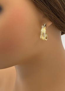 Cartier Trinity Diamond & 18k Yellow Gold Earrings: Cartier Trinity Diamond And 18k Yellow Gold Hoop Earrings Approximately 2.5ctw, E-F, VS Diamonds Set In 18k Yellow Gold. 1 Inch In Length. 20.2 Grams Total Weight. Includes Cartier Fitted Box And Oute