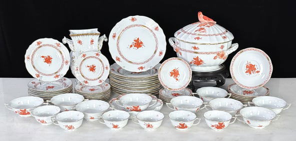 Herend Rust Chinese Bouquet Porcelain, 65 Pcs.