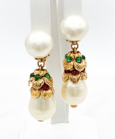 Chanel Gripoix And Pearl Dangle Earrings