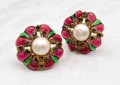 Chanel Gripoix And Pearl Flower Earrings