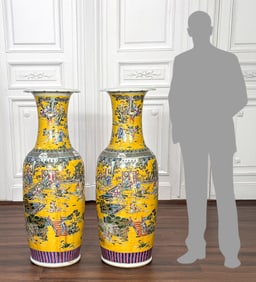 Pair Famille Jaune Style Palace Vases