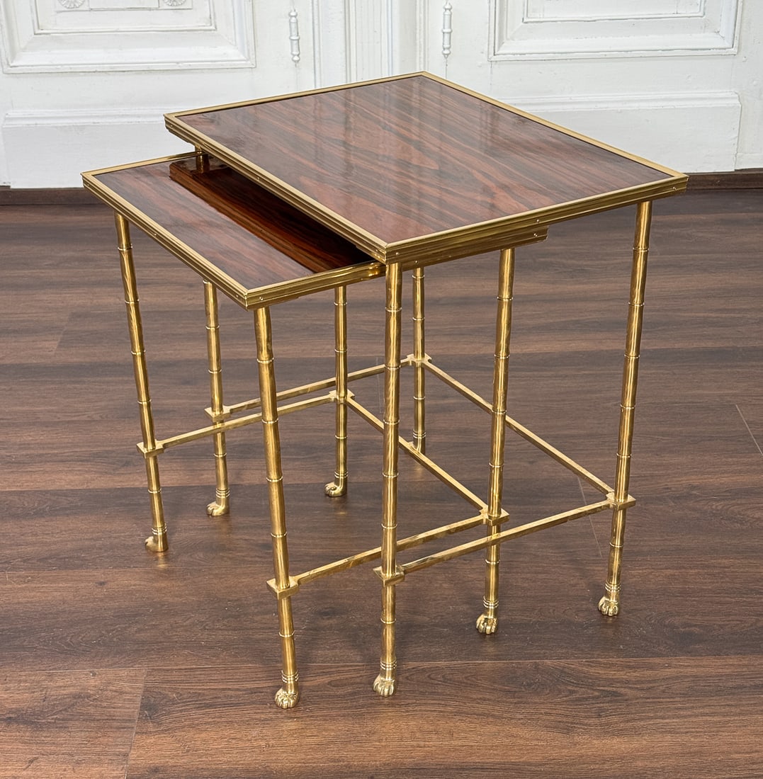 Two Exotic Wood And Brass Nesting Tables (1 of 6)