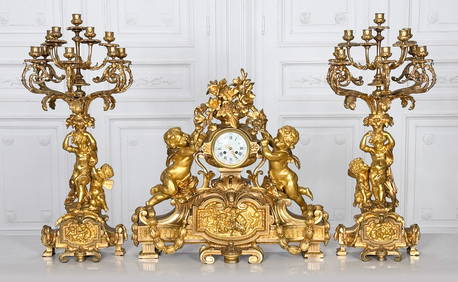 Monumental Gilt Bronze Clock Garniture Set (1 of 20)