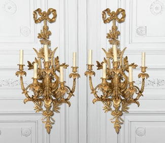 Pair Large French Gilt Bronze Sconces
