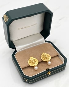 Elizabeth Gage Pearl & 18k Yellow Gold Earrings