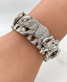 Diamond And 18k White Gold Elephants Bracelet