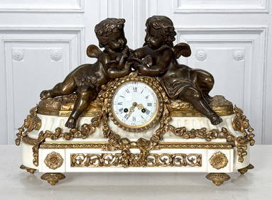 Large Louis XVI Style Bronze Mantle Clock (1 of 9)