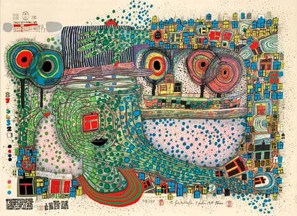 Friedensreich Hundertwasser, Austrian, 1928-2000: Friedensreich Hundertwasser, Austrian, 1928-2000, Regentropfenzahler, Rain Drop Counter, 1981, Color Lithograph And Screenprint With Metallic Ink On Paper, Signed And Dated With Edition Number 214/247