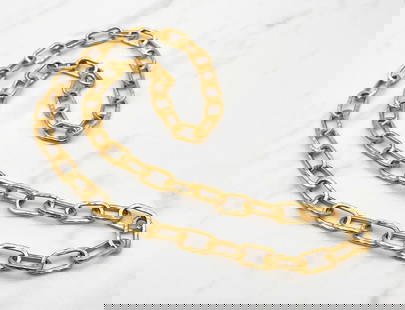 22k Gold Chain Necklace, Mahie Style: 22k Yellow Gold Mahie-Like Chain Necklace In The Style Of Jean Mahie. The Chain Weighs 144 Grams And Measures 29 Inches. Links Approximately 18mm Each. Wire Transfer Or Cashier's Check Required For Pa