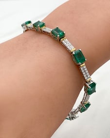 Emerald And Diamond Bracelet, 14k Gold