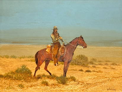 Raul Gutierrez, American, Texas, Born 1935: Raul Gutierrez, American, Texas, Born 1935, The Proud, Gaucho On Horseback, Oil On Masonite, Signed Lower Right, Texas Trails Gallery, San Antonio Brochure And Title In Ink Verso, 9 X 12 Inches, Carve
