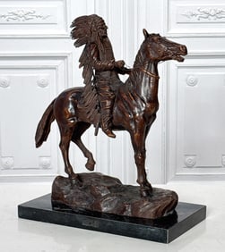 After Carl Kauba, Indian On Horseback Bronze