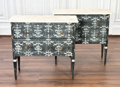 Pair Vintage Italian Painted Bedside Commodes