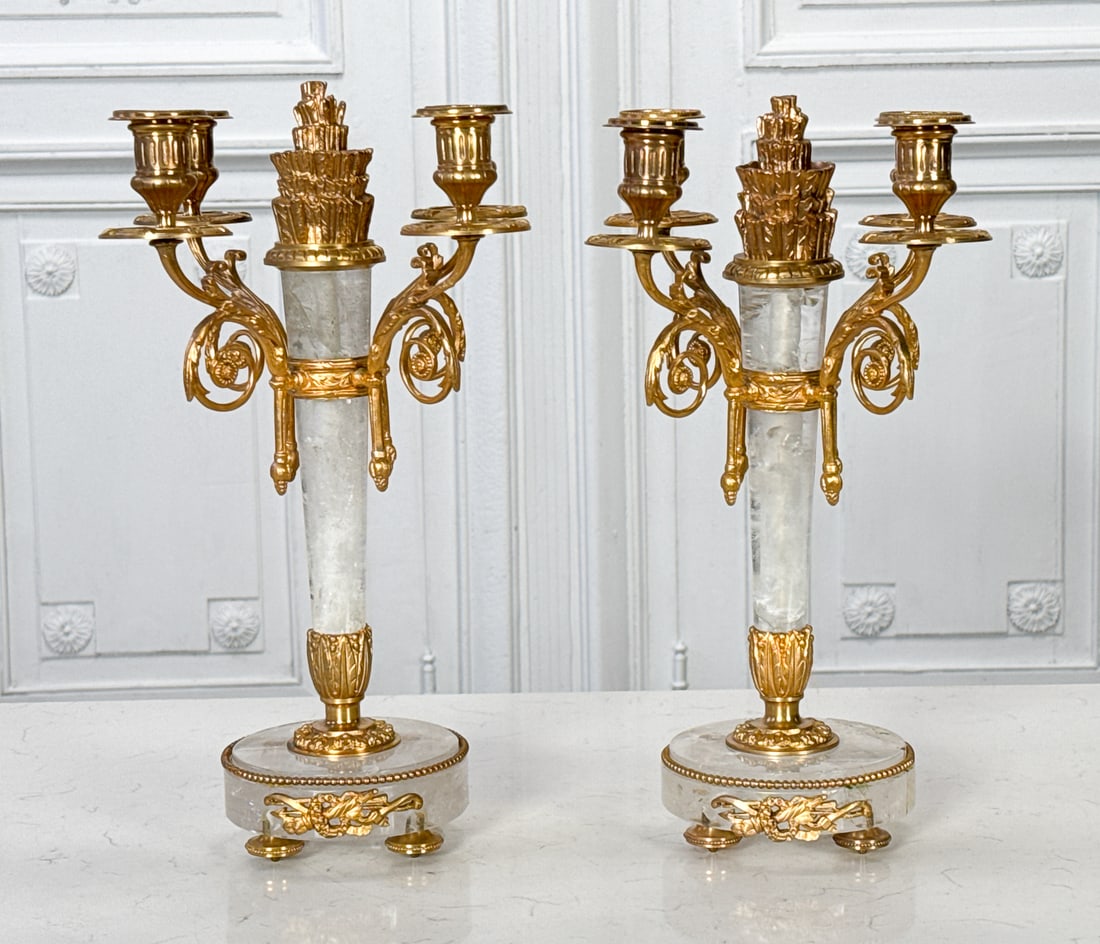 Pair Louis XVI Style Rock Crystal Candelabra (1 of 5)