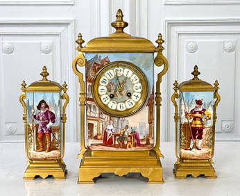 French Enamel & Gilt Bronze Clock Garniture (1 of 8)