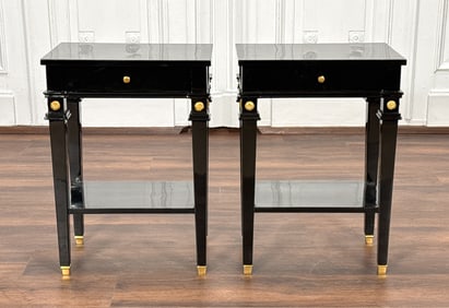 Pair Black Lacquer Side Tables