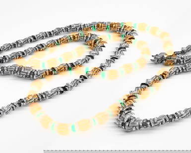Rare Chanel Gripoix Mughal Style Necklace: Rare Chanel Mughal Style Necklace With Green Gripoix Glass And Gold Tone Beads, And Rhinestone Rondelles. 32 Inches End-to-end. Slight Patina Commensurate With Age. View All Photos For Additional Cond