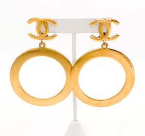 Chanel Large CC Hoop Dangle Earrings