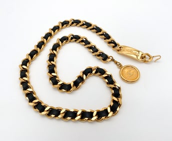 Chanel CC Medallion Leather & Chain Belt