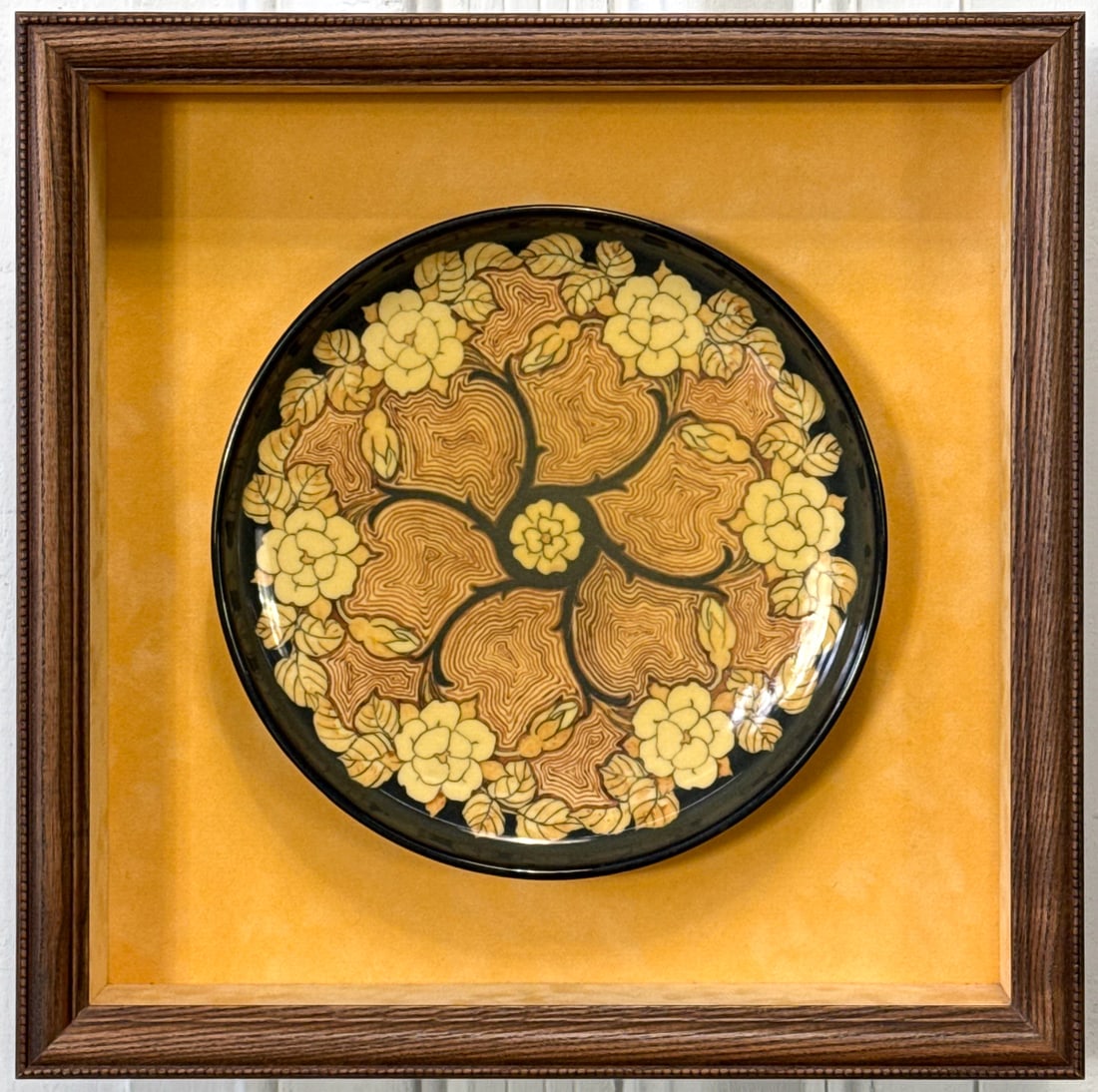 Rare Sara Sax Rookwood Pottery Plate: Rare Sara Sax Rookwood Pottery Plate, American, 1922, Yellow Tinted Glaze With Rosettes On Porcelain Body, Underside Stamped With Flame Mark, Xxii- 2575d-sx, Diameter 10.5 Inches, Glaze Skips On Outer