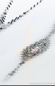 Diamond & Sapphire Art Deco Style Pendant Necklace (1 of 4)