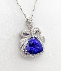 GIA Tanzanite & Diamond Platinum Pendant Necklace