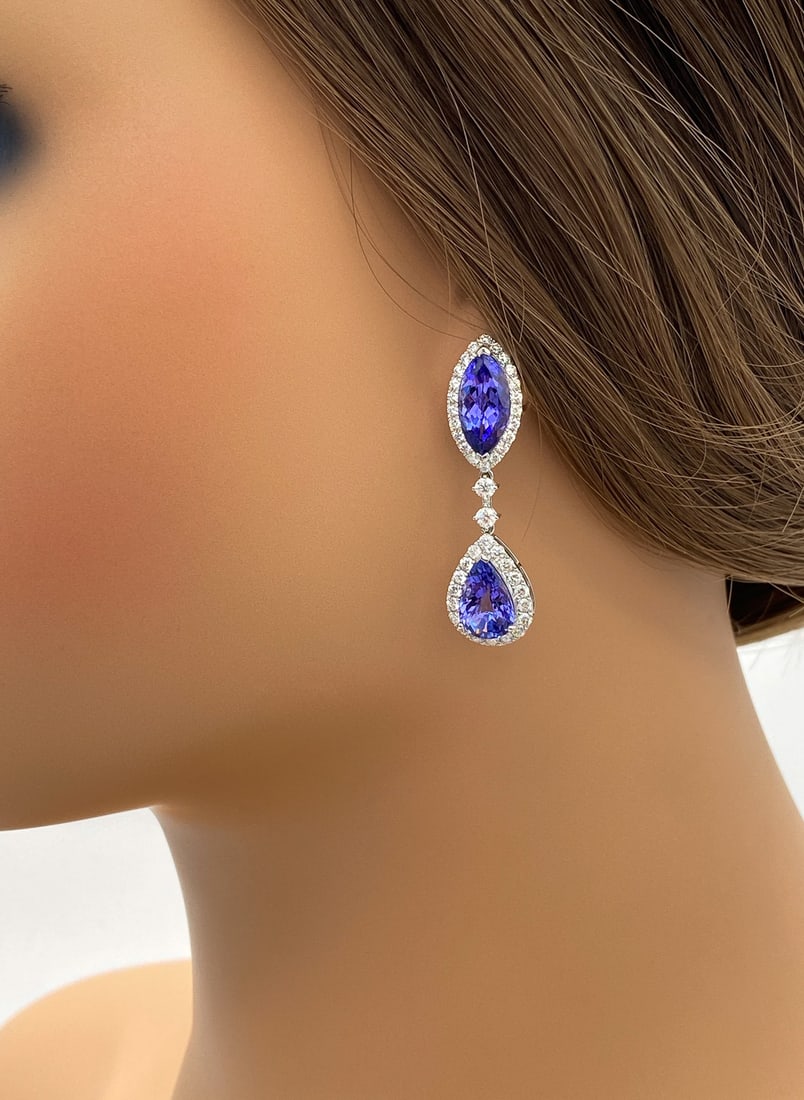 Tanzanite, Diamond & 18k White Gold Dangle Earrings (1 of 4)