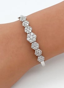 Diamond And 14k White Gold Flower Bangle