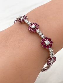 Ruby, Diamond And 14k Flower Bracelet