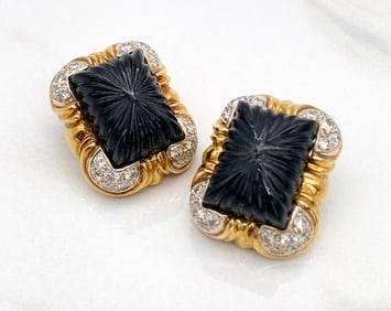 R. Stone Onyx, Diamond & 18k Gold Earrings