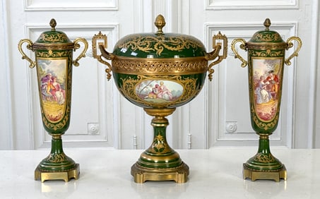 Large Sevres Style Porcelain Garniture