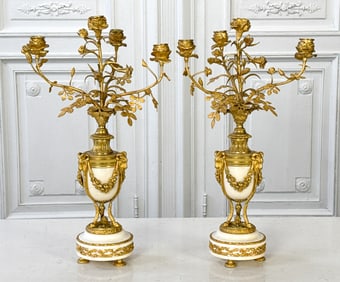 Pair Louis XVI Style Gilt Bronze Candelabra