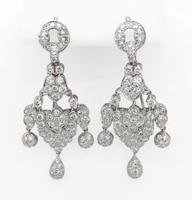 Diamond And 18k White Gold Dangle Earrings