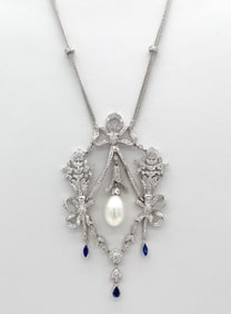 Diamond, Sapphire And Pearl Necklace 18k Gold