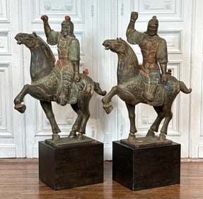 Pair Chinese Polychromed Warrior Figures