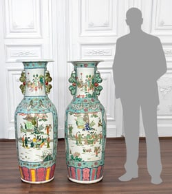 Pair Famille Verte Style Palace Vases