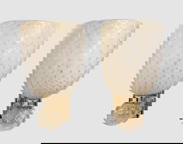 Pair Murano White And Gold Glass Sconces (1 of 3)