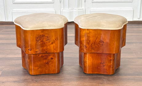 Pair Milo Baughman Style Burlwood Stools (1 of 5)