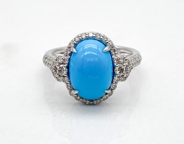 Turquoise, Diamond And Platinum Ring